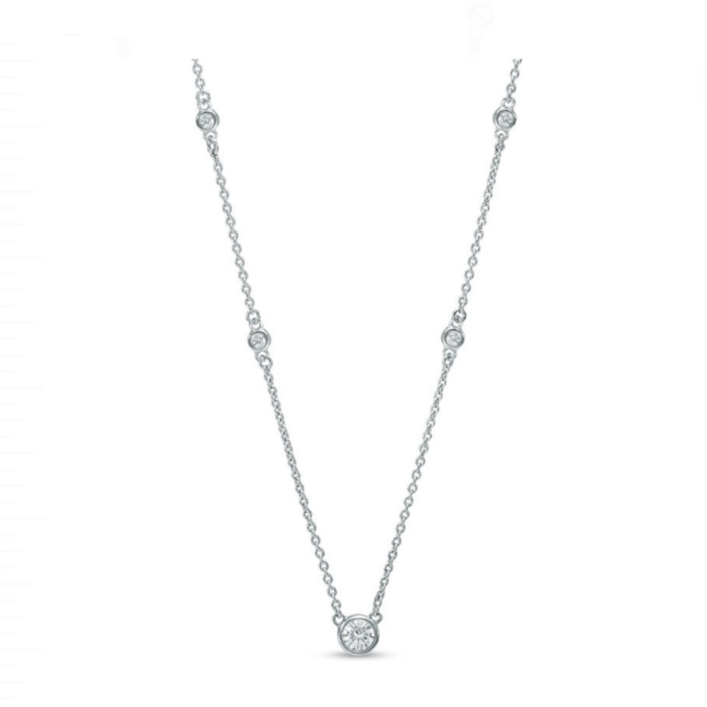 White Gold Diamond Station Necklace 1/4 tcw 
Bezel Set Diamond Solitaire